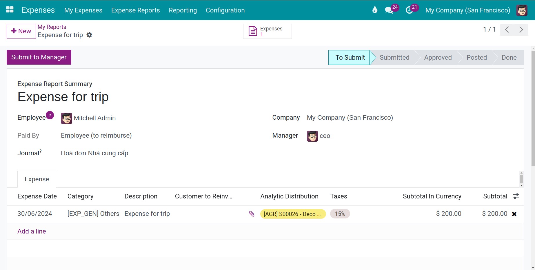 Select the analytic account from the expense