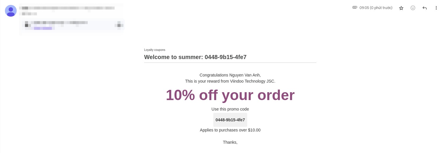 receive coupon code via email