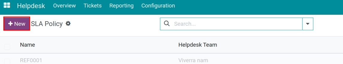 Create new SLA policy Helpdesk Viindoo