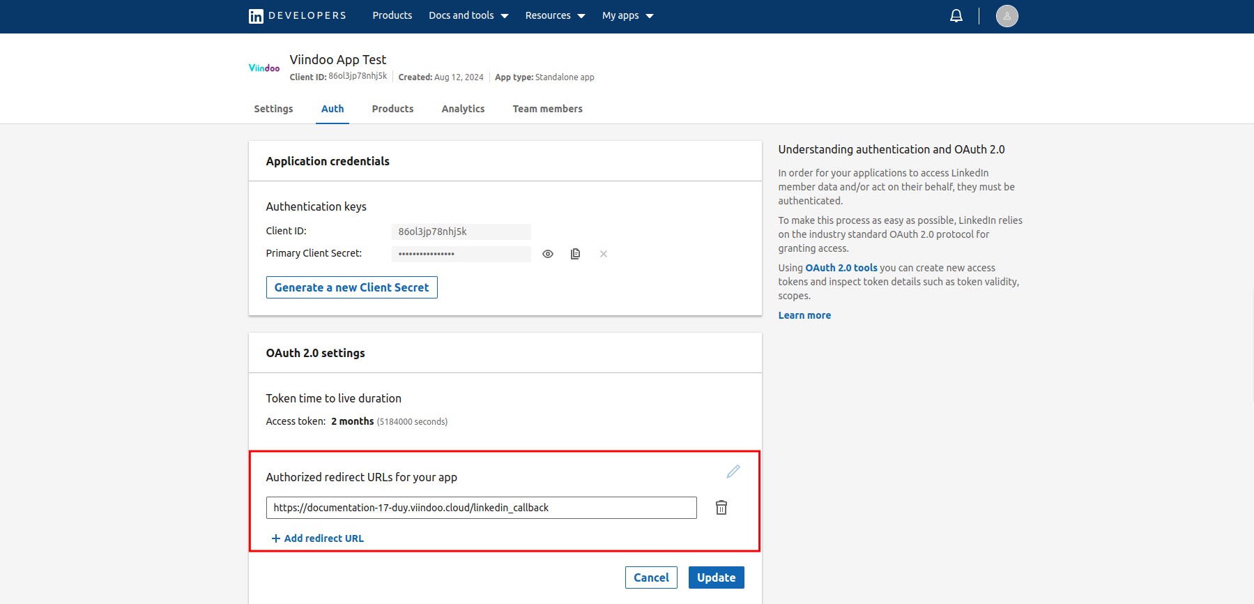 Enter URL information in Linkedin