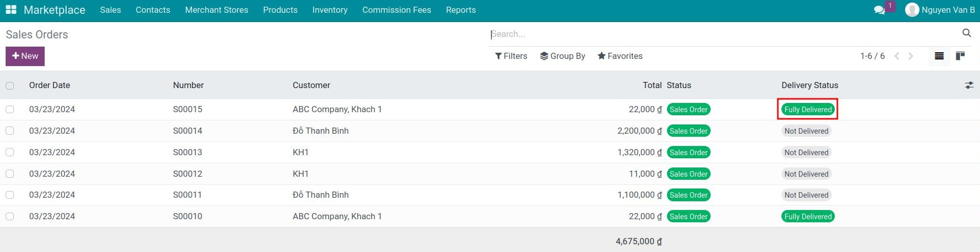 Delivery status on Viindoo Marketplace