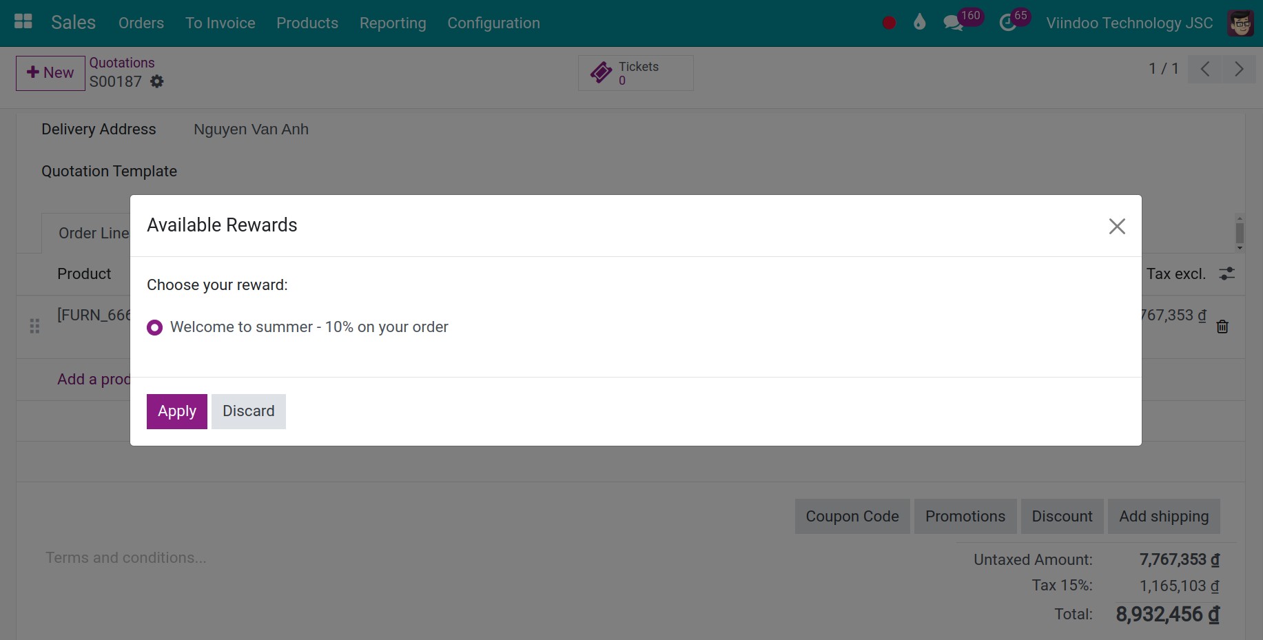 select a next order coupon on sales