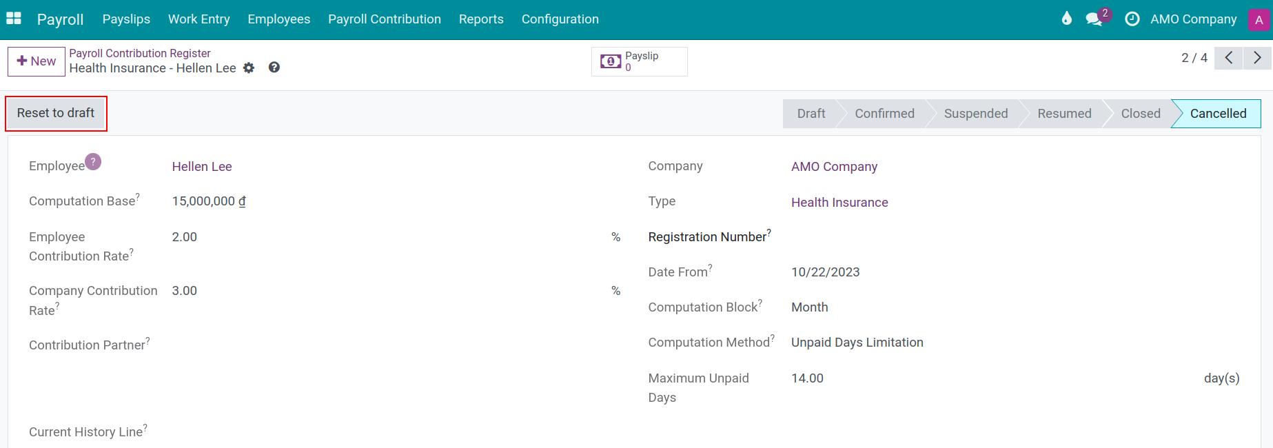 Reset a record to draft
