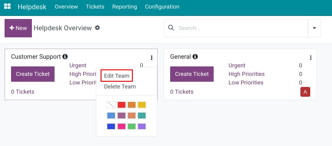 Edit team on the overview view - Helpdesk Viindoo