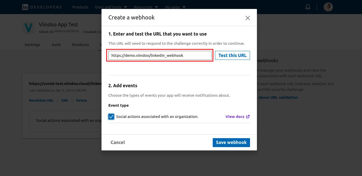 Create LinkedIn webhook