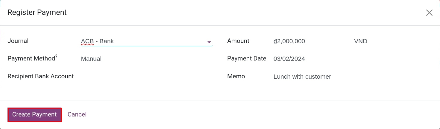 Enter the sum of the payment