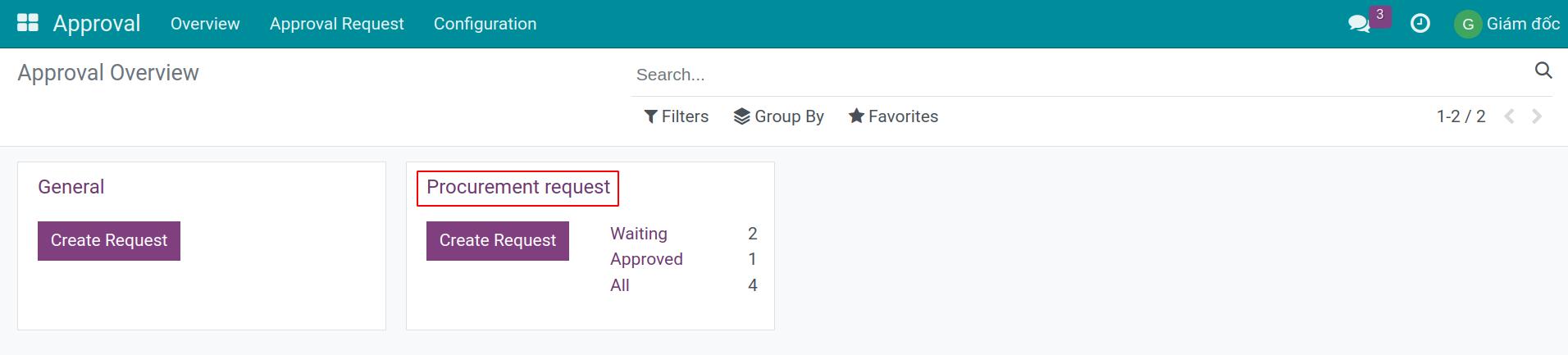 Approval Request Types at the Kanban view