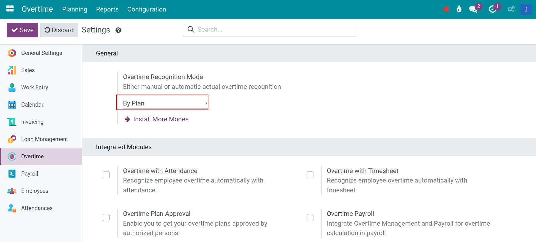 Overtime recognition mode