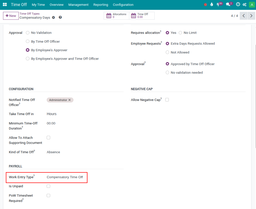 Compensatory time off configuration