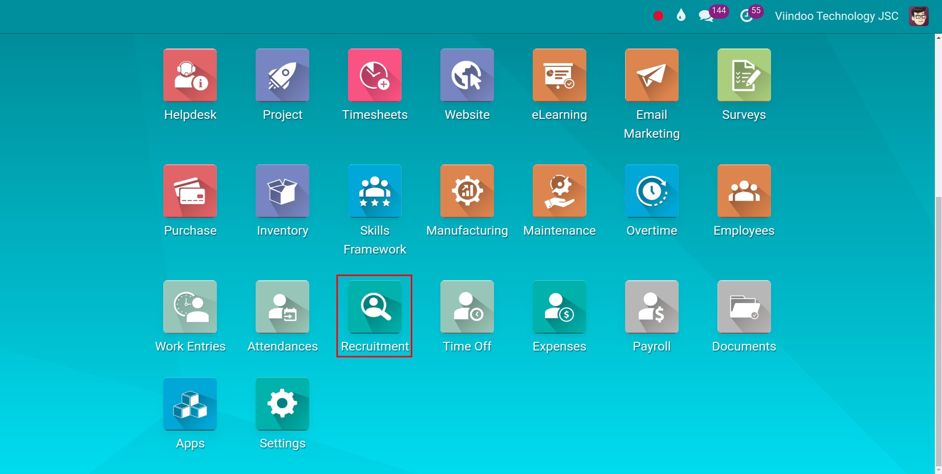 Viindoo Recruitment Menu