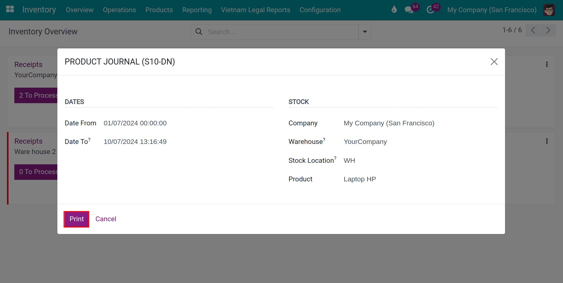 Fill in the Product Journal information