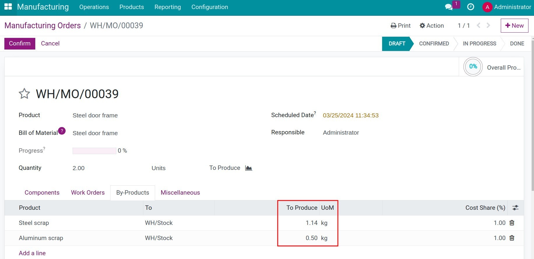 Create manufacturing order