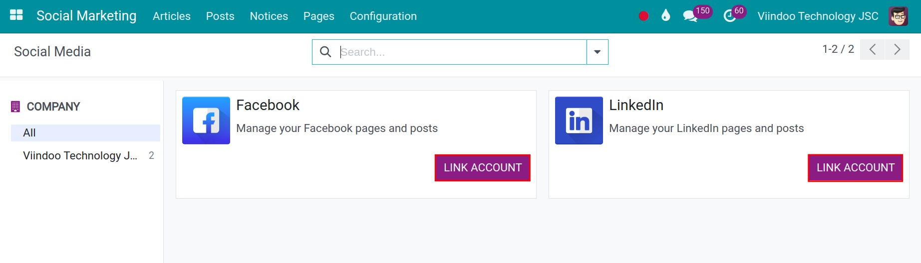 Link the account with a specific page