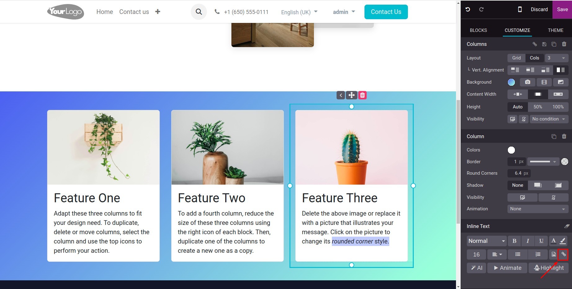 Add links on the page