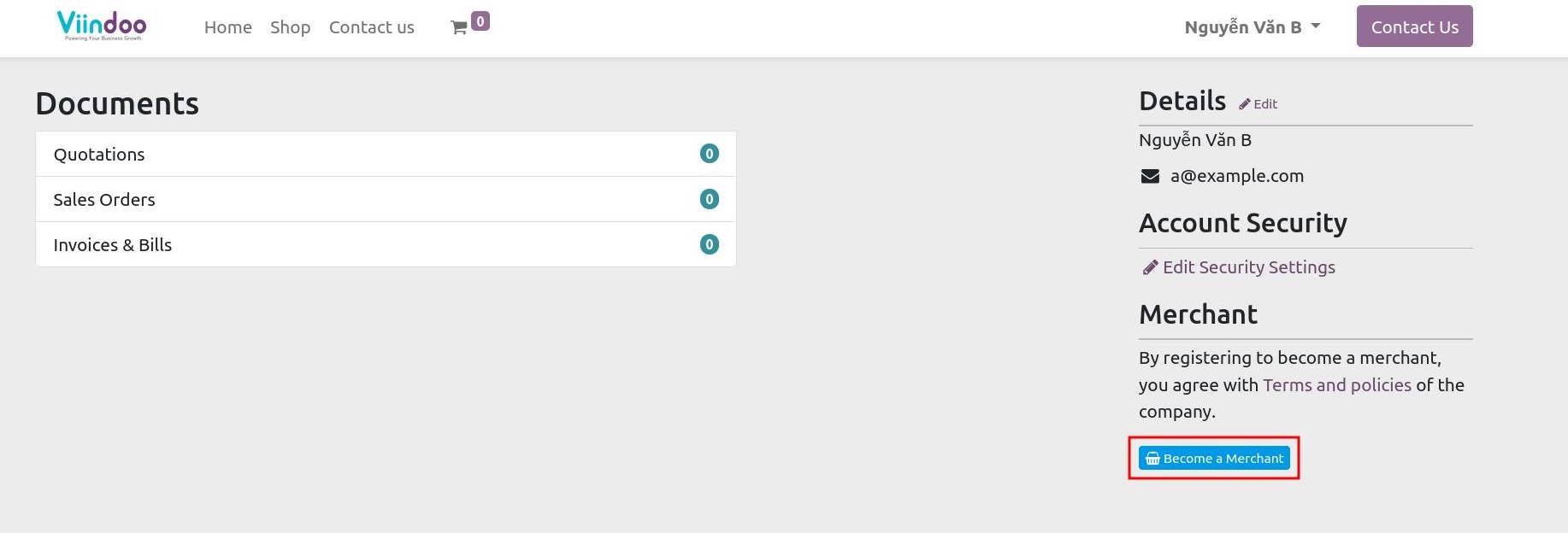 Become a merchant on my account in Viindoo Marketplace