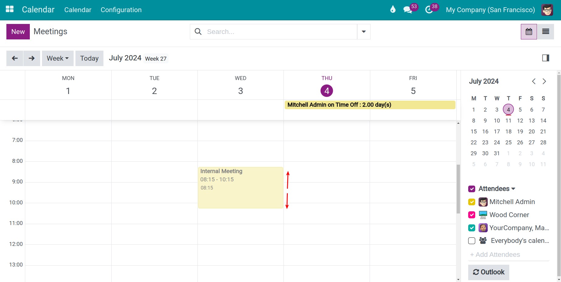 Adjust the meeting time by dragging