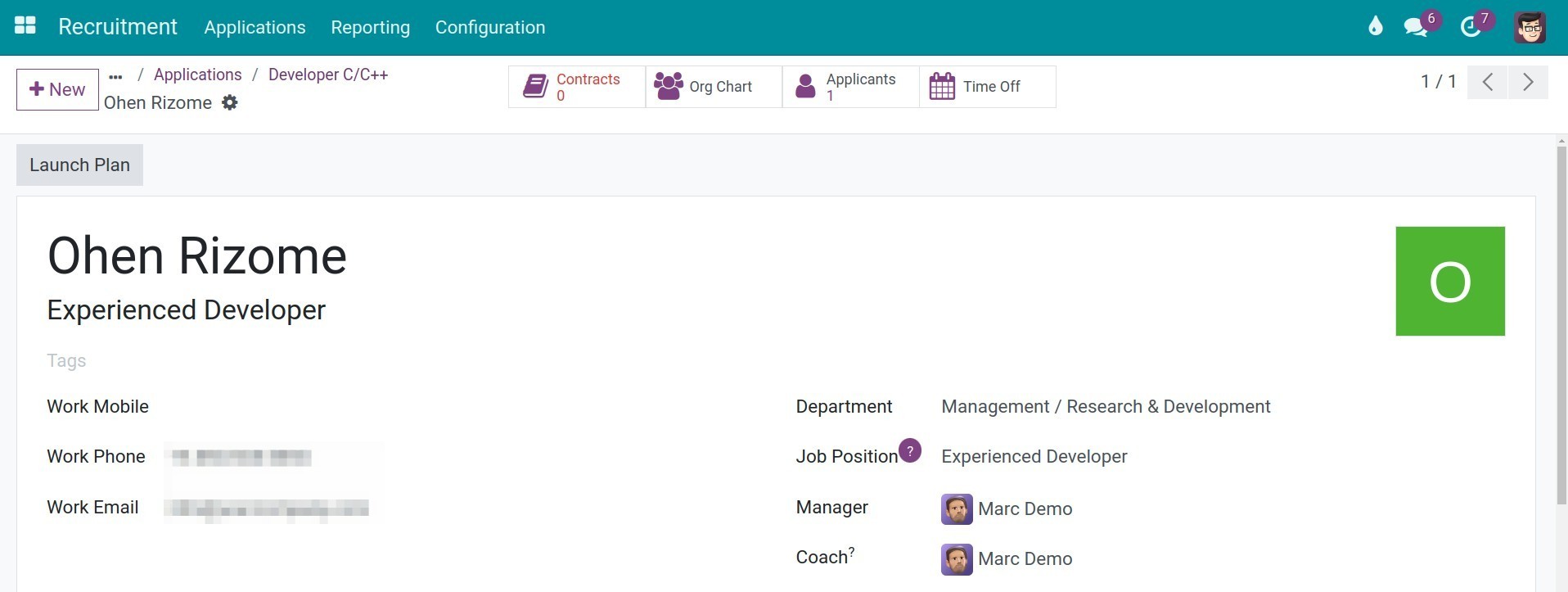 Viindoo Employees user interface