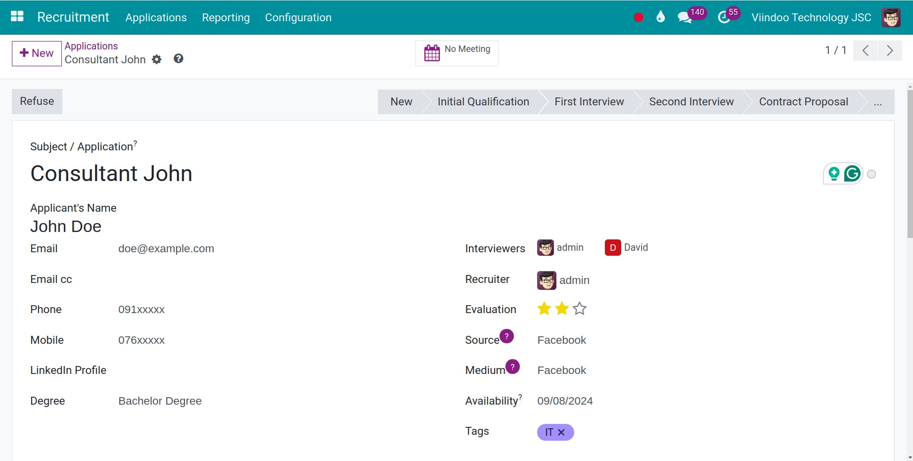 New applicant creation interface