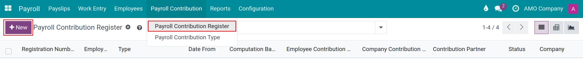 Create Payroll Contribution Register