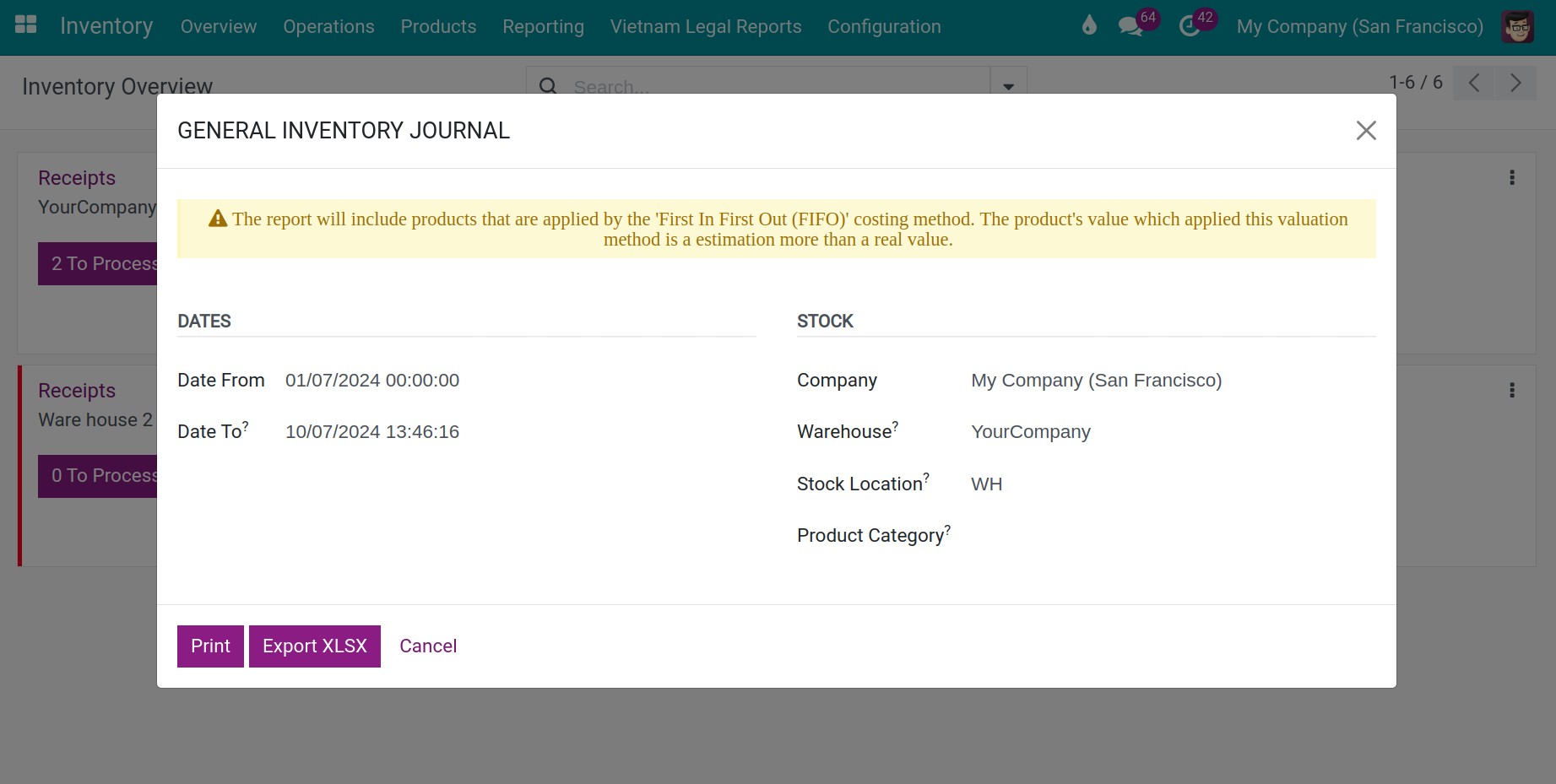 Fill in the General Inventory Journal information