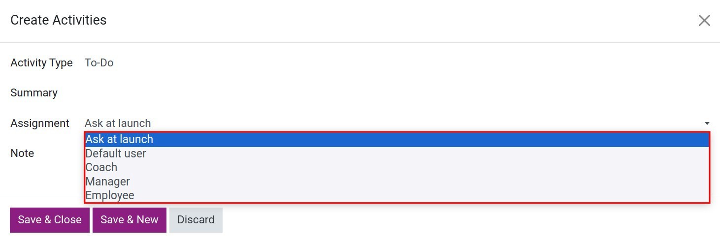 Choose activity type