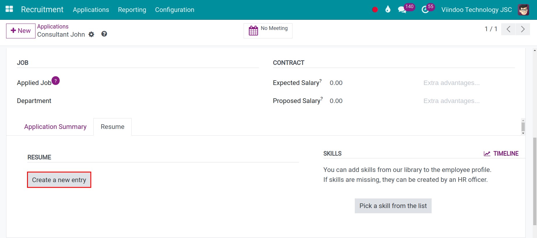 Create a new entry for Resumé