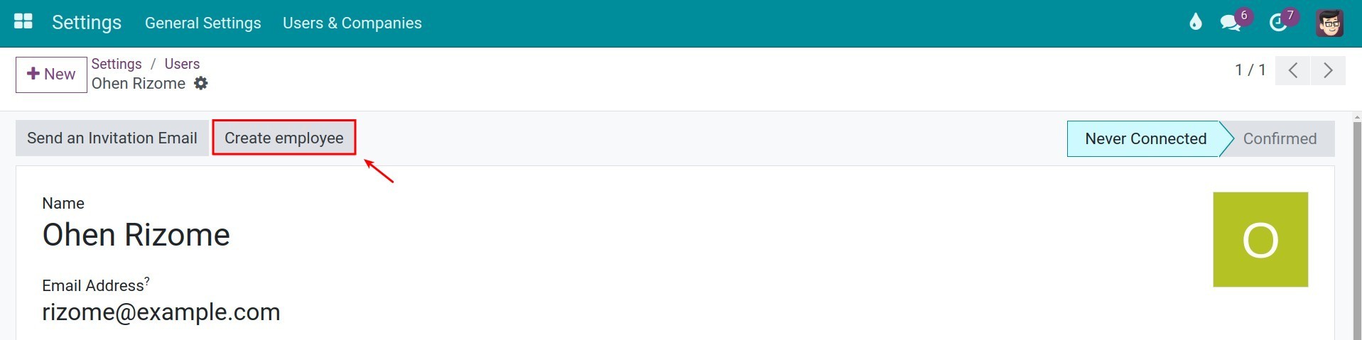 Create an employee from a Viindoo user account