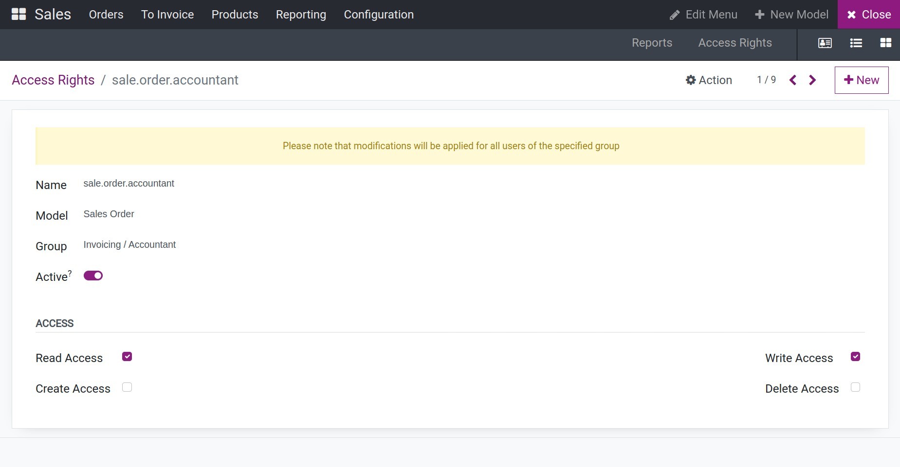Set up model access rights in Viindoo Customize