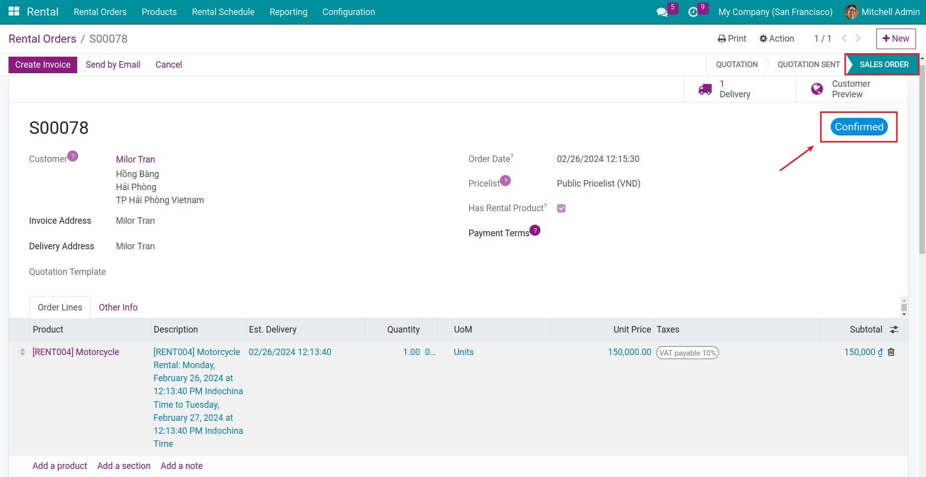 Rental order's status
