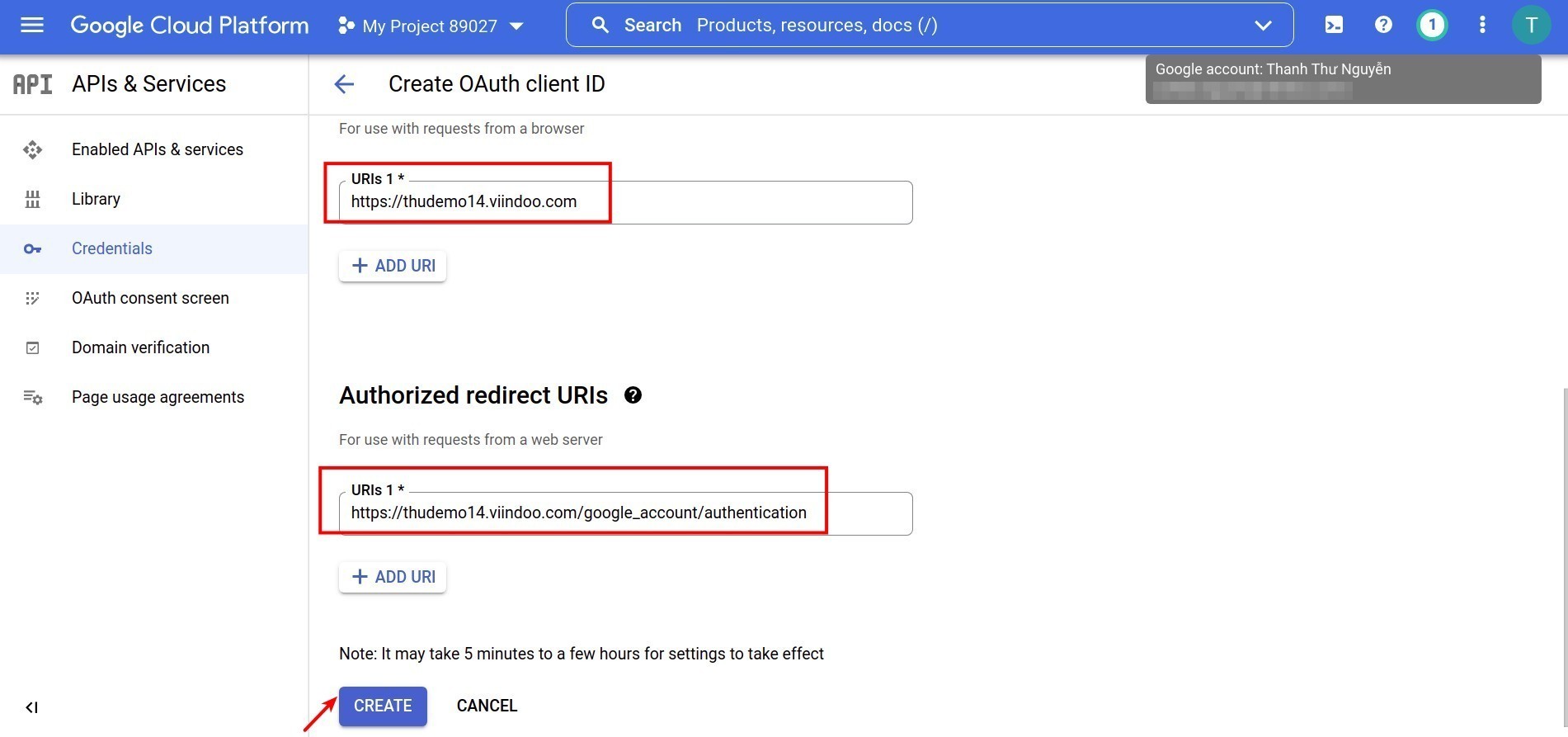 Create OAuth client id