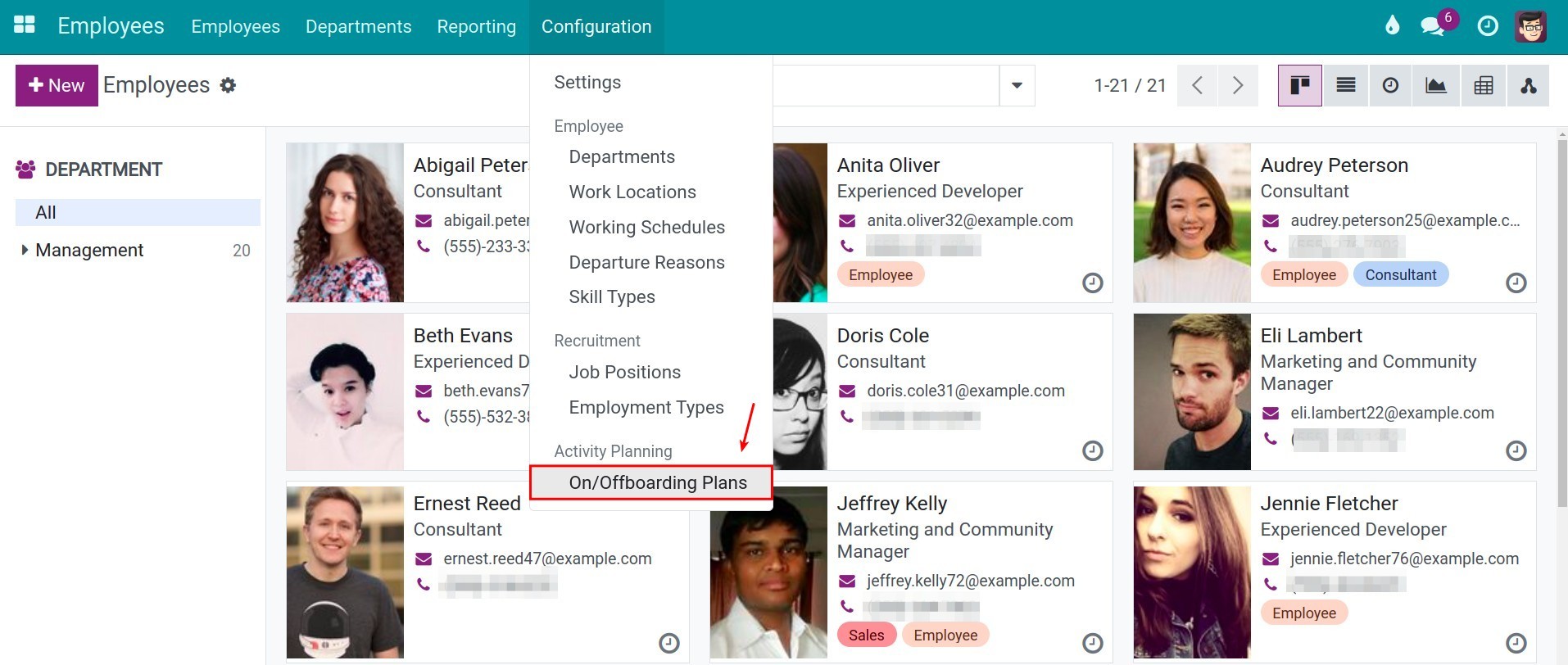 Access Plans configuration employee planning configuration Viindoo