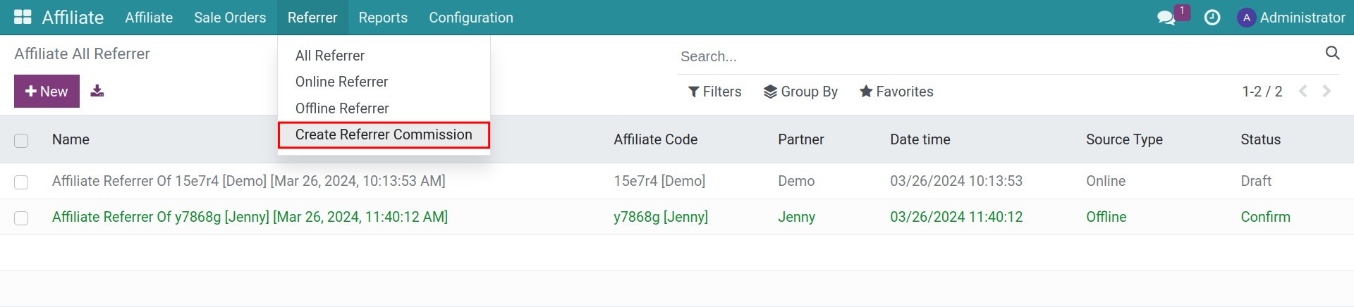 Create referral commission