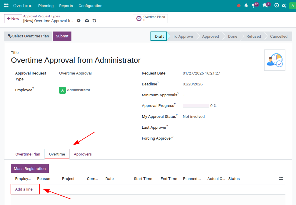 Create an Overtime Request