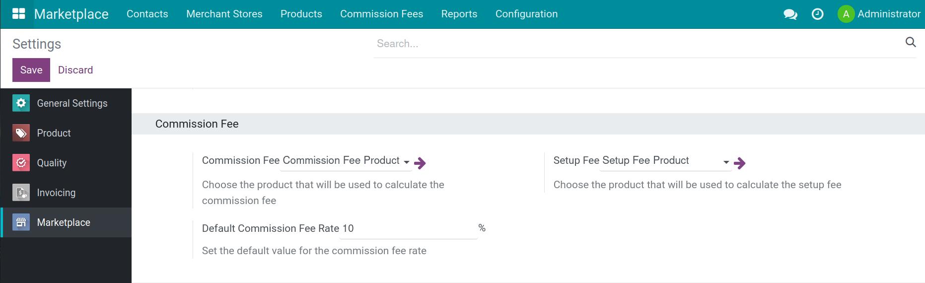 Commission fee in Viin marketplace app in Viindo