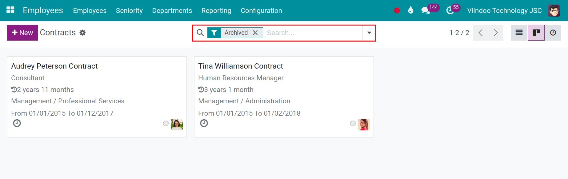 Archive a contract in Viindoo software
