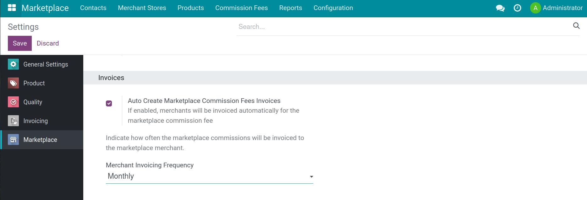 Auto generate commission fee invoice in Viin marketplace app in Viindo