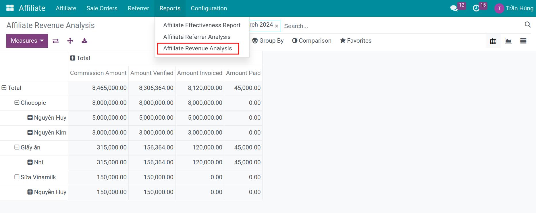 Affiliate report