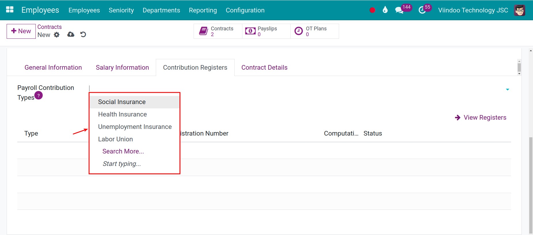 Create payrolls contributions registers