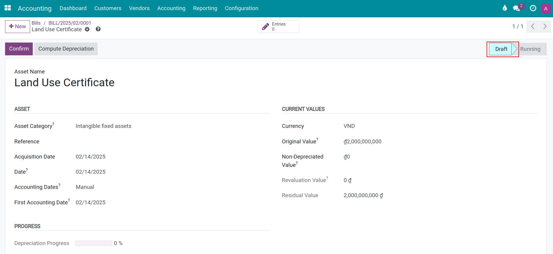 See Asset details from Vendor Bill in Viindoo