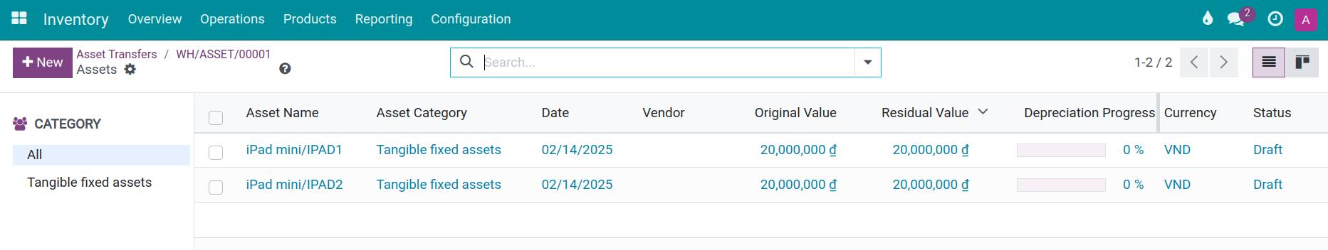 See Assets from assets allocation form in Viindoo