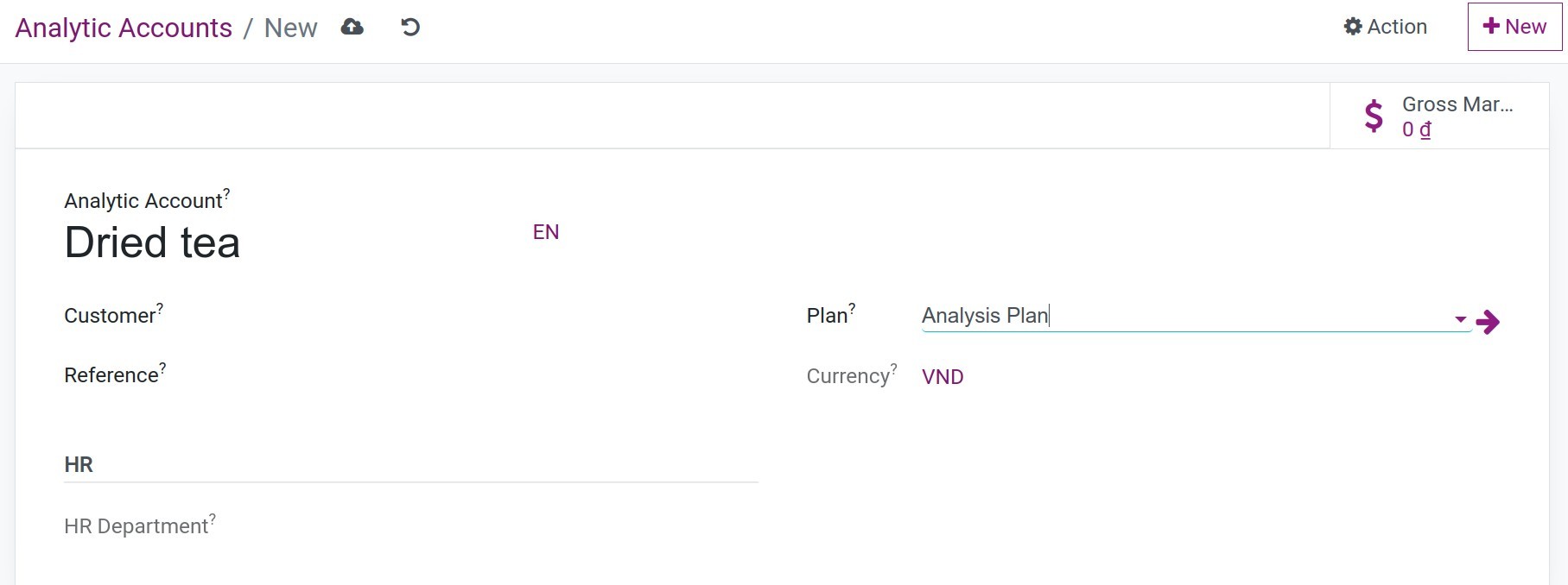 Create detail an analytic account Viindoo