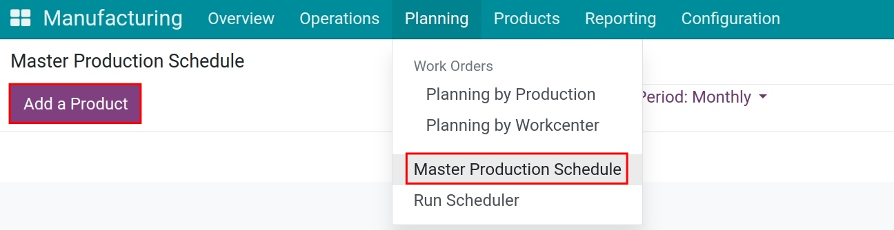 Add a new product to the manufacturing plan