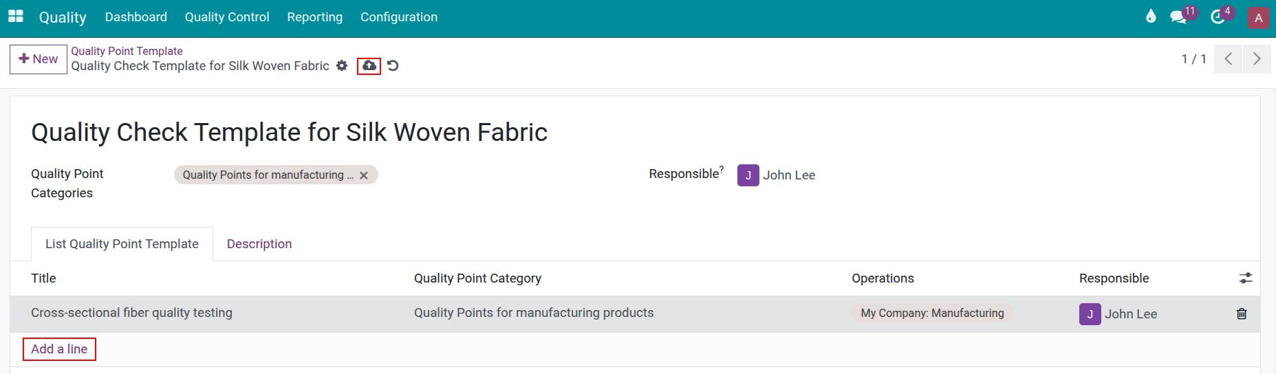 Create a new quality point template Viindoo