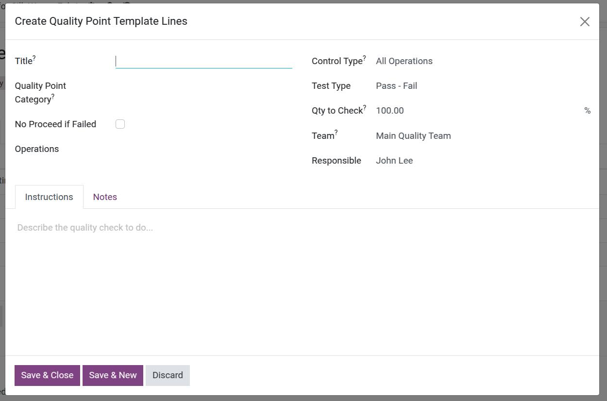 Create a new quality point template Viindoo