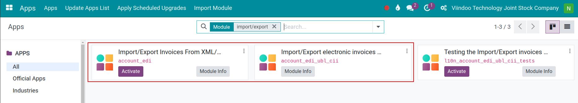 install the e-invoicing modules