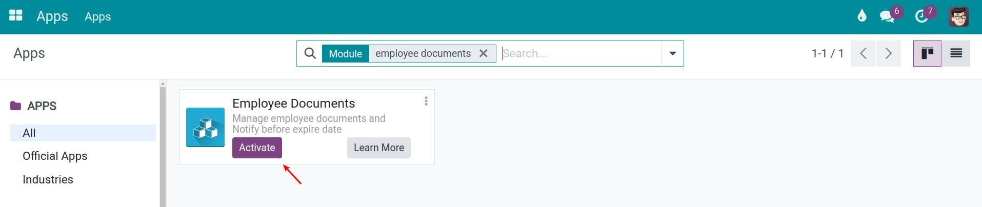Installing Employee Documents module in Viindoo