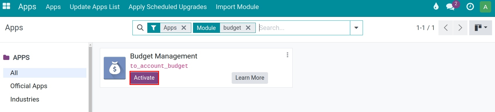 Install Budget Management Viindoo