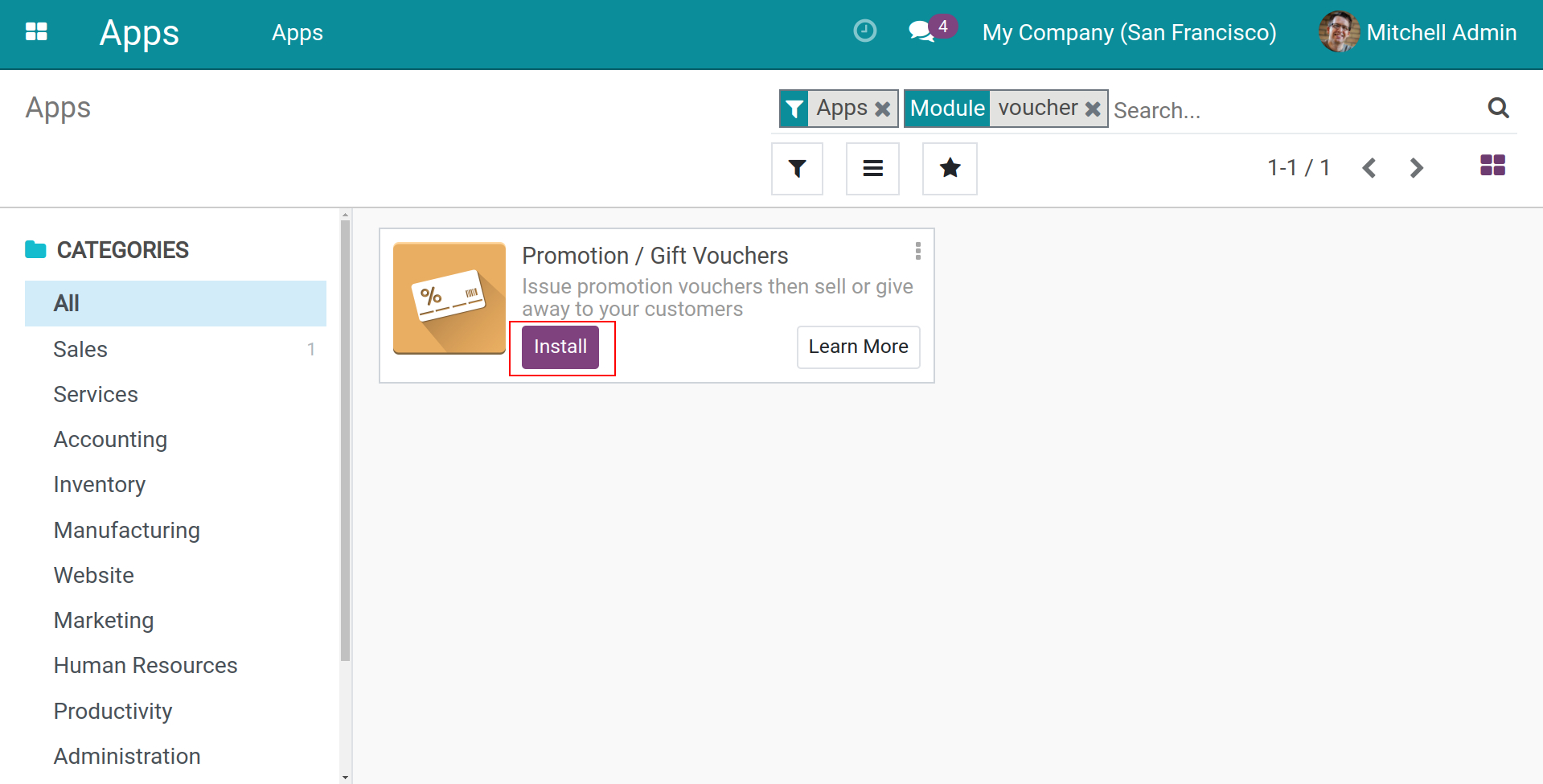 Vouchers app installation