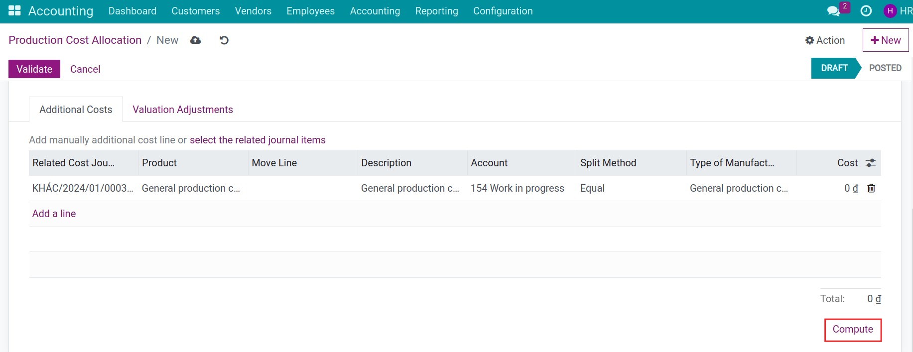 Calculating the allocation in Viindoo