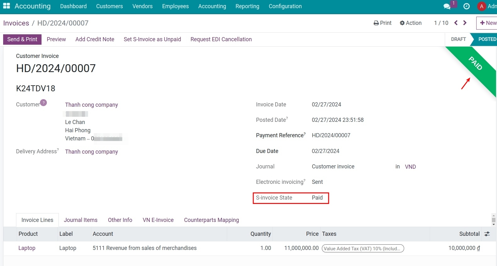 Update the payment state of Viindoo invoice